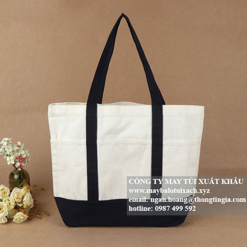 Túi vải canvas xuất khẩu trắng đen